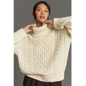 Anthropologie Cream Cable Knit Sweater